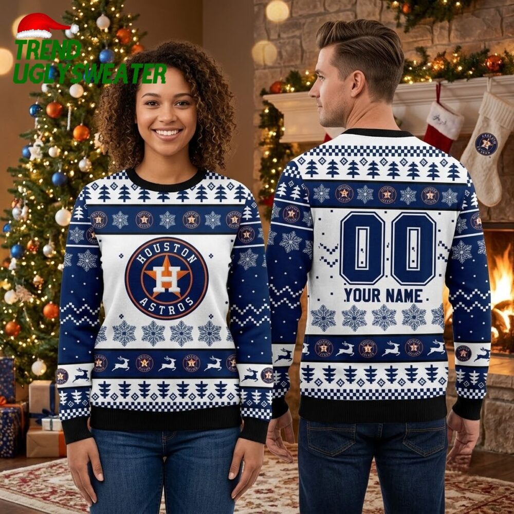 personalized houston astros reindeer and snowflake custom name and number ugly christmas s