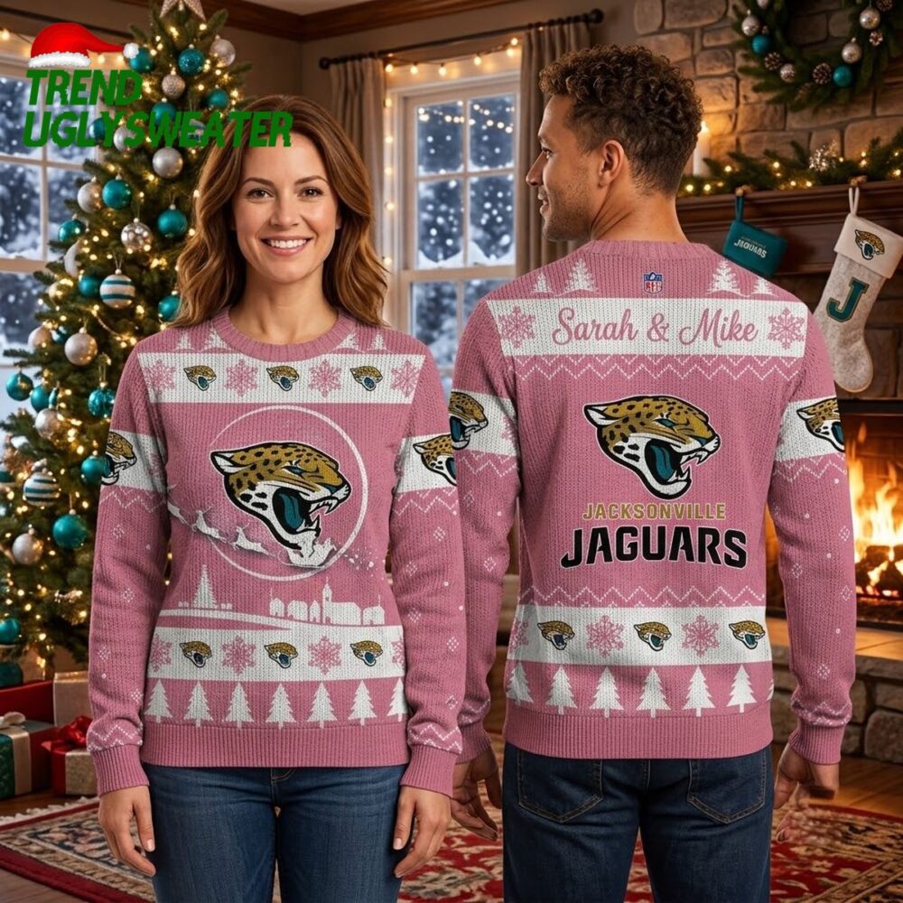 personalized jacksonville jaguars jaguar logo custom name ugly christmas sweater