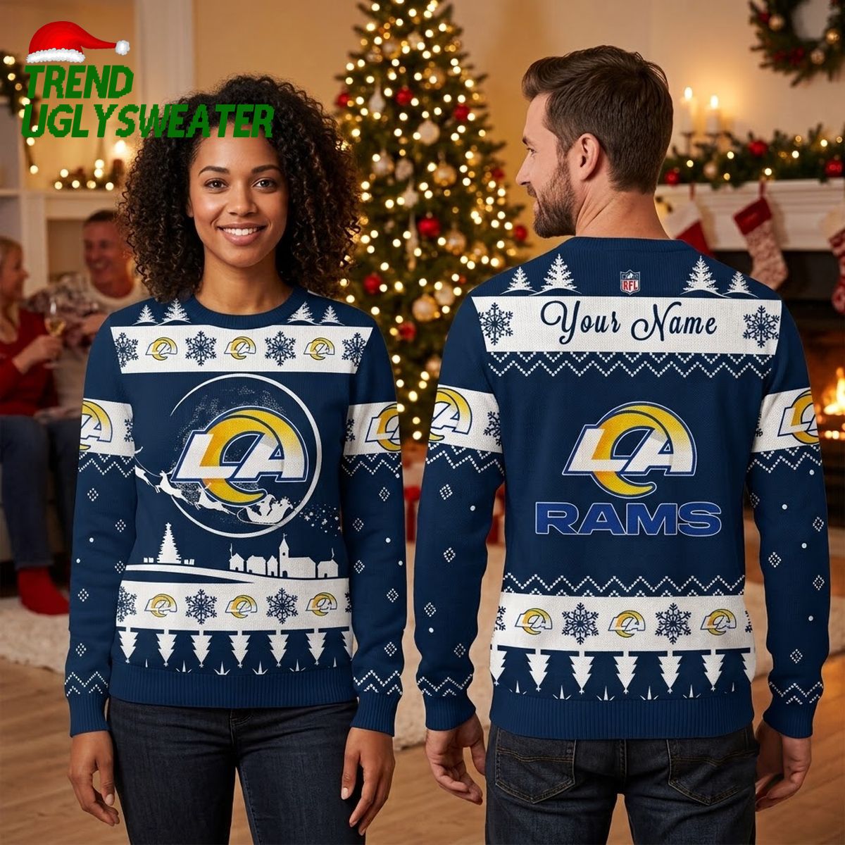 personalized los angeles rams logo custom name navy blue ugly christmas sweater personalized los angeles rams logo custom name navy blue ugly christmas sweater