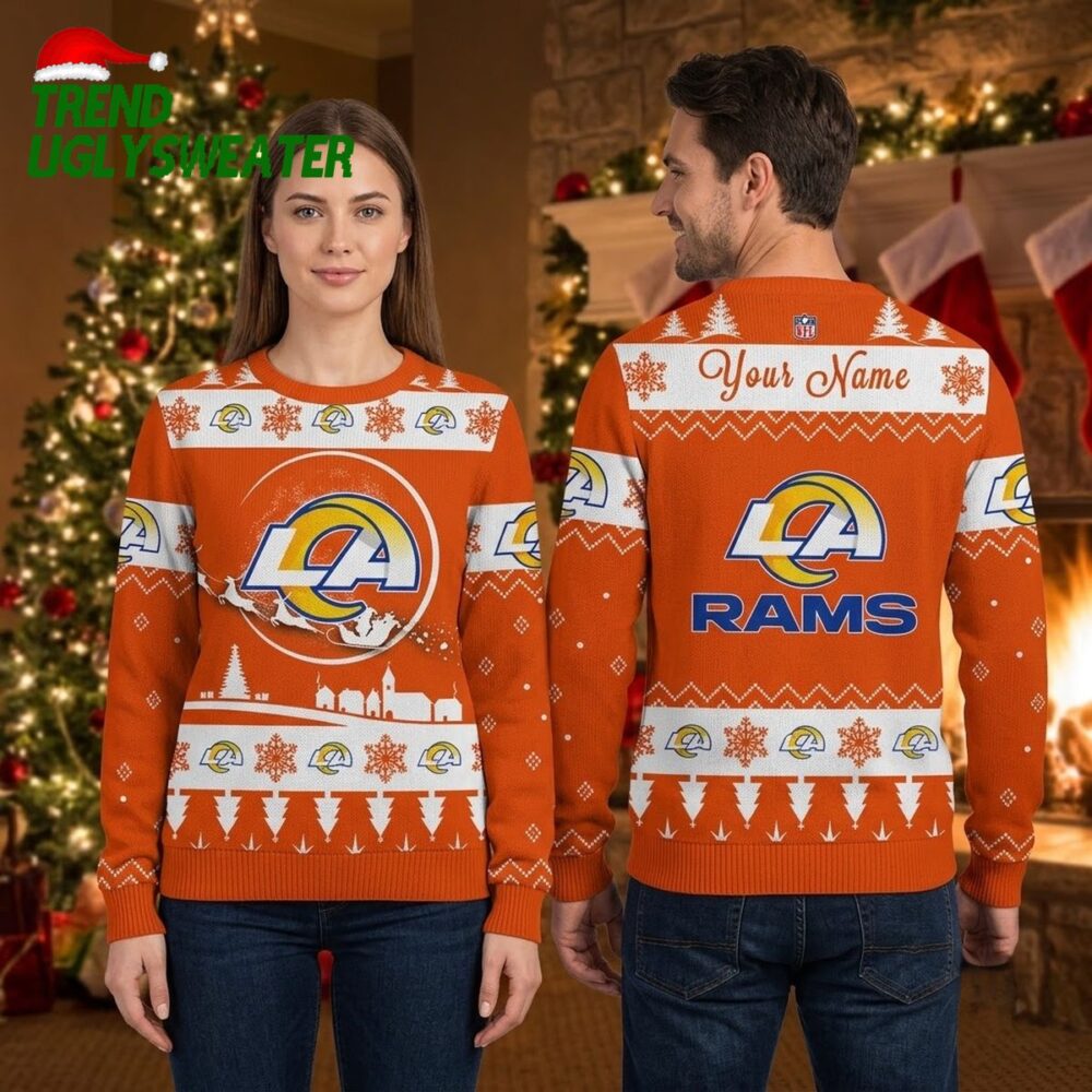 personalized los angeles rams logo custom name ugly christmas sweater