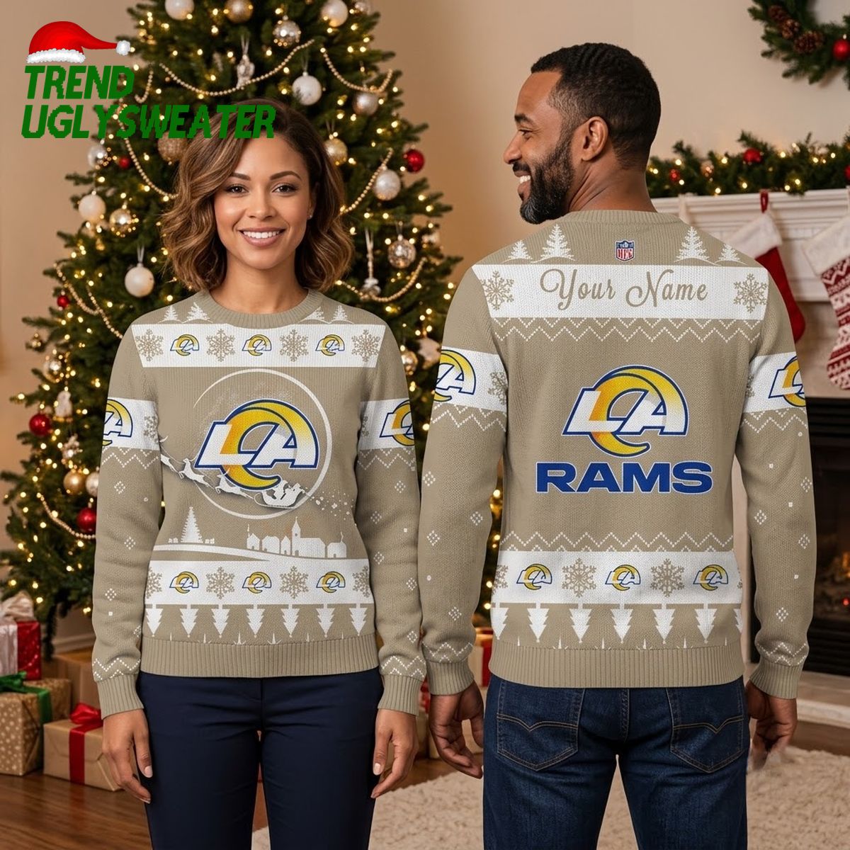 personalized los angeles rams logo snowflake ugly christmas sweater personalized los angeles rams logo snowflake ugly christmas sweater