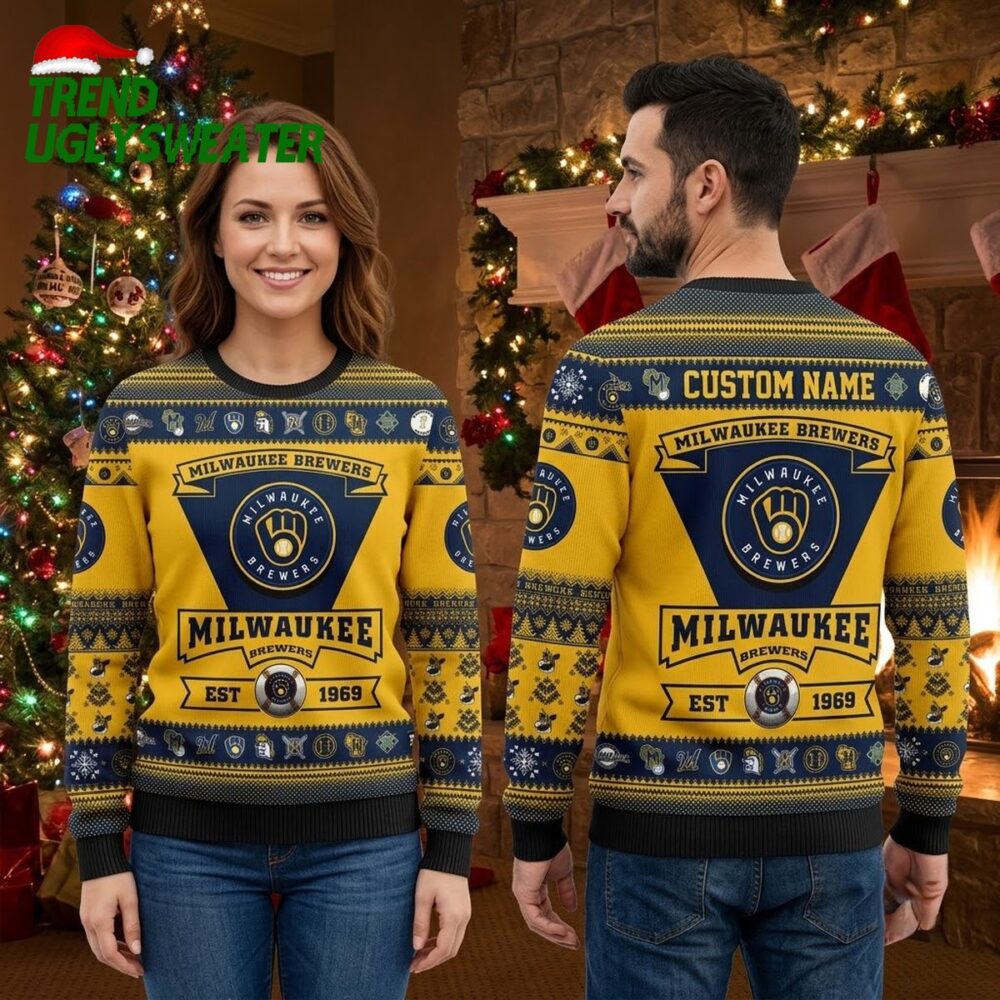 personalized milwaukee brewers est 1969 custom name ugly christmas sweater