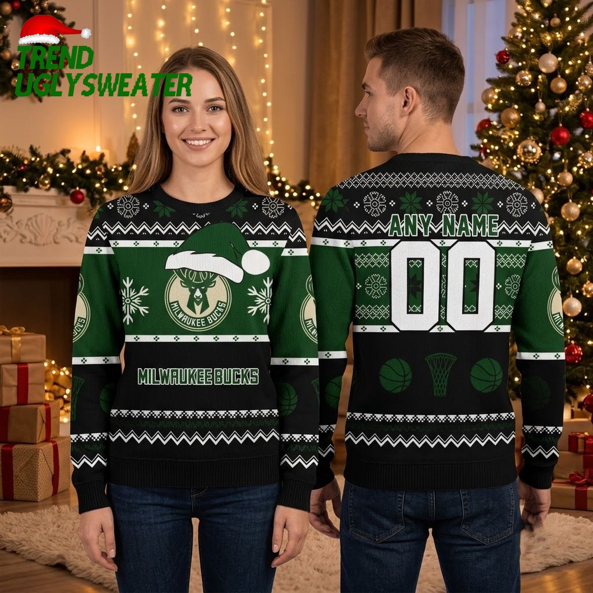personalized milwaukee bucks santa hat logo custom name and number ugly christmas sweater personalized milwaukee bucks santa hat logo custom name and number ugly christmas sweater