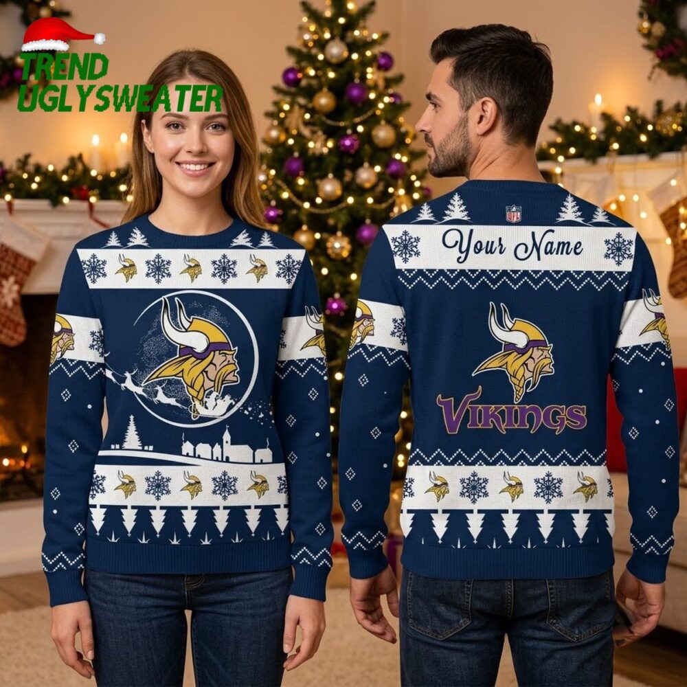 personalized minnesota vikings norseman mascot custom name ugly christmas sweater