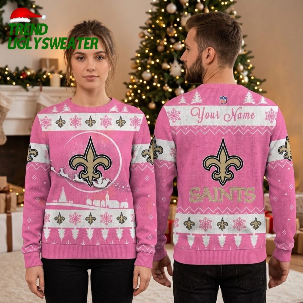 personalized new orleans saints fleur de lis custom name game day gift ugly christmas swea
