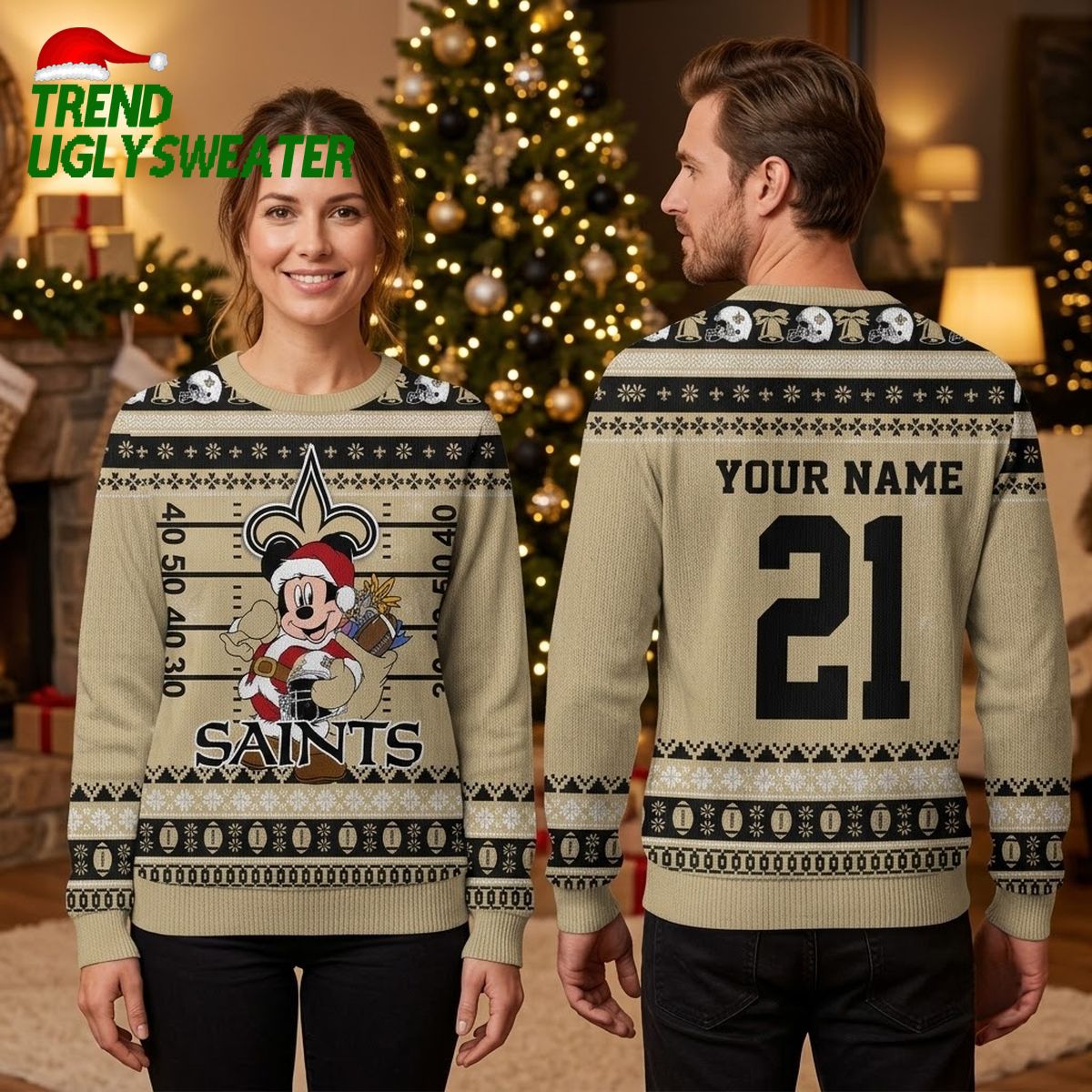 personalized new orleans saints mickey santa custom name and number ugly christmas sweater personalized new orleans saints mickey santa custom name and number ugly christmas sweater