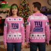 Personalized New York Giants Pink Reindeer Sleigh With Custom Name Ugly Christmas Sweater 1 personalized new york giants pink reindeer sleigh with custom name ugly christmas sweater