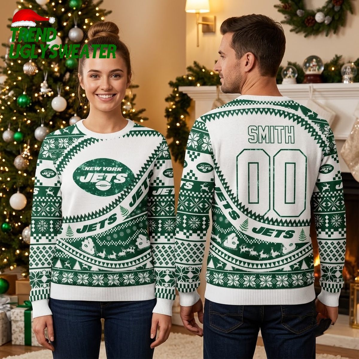 personalized new york jets custom name and number snowflake pattern ugly christmas sweater personalized new york jets custom name and number snowflake pattern ugly christmas sweater