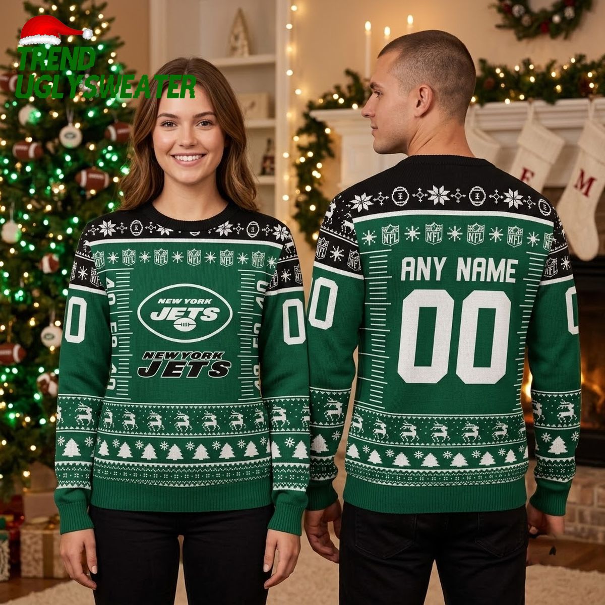 personalized new york jets football field custom name and number ugly christmas sweater personalized new york jets football field custom name and number ugly christmas sweater