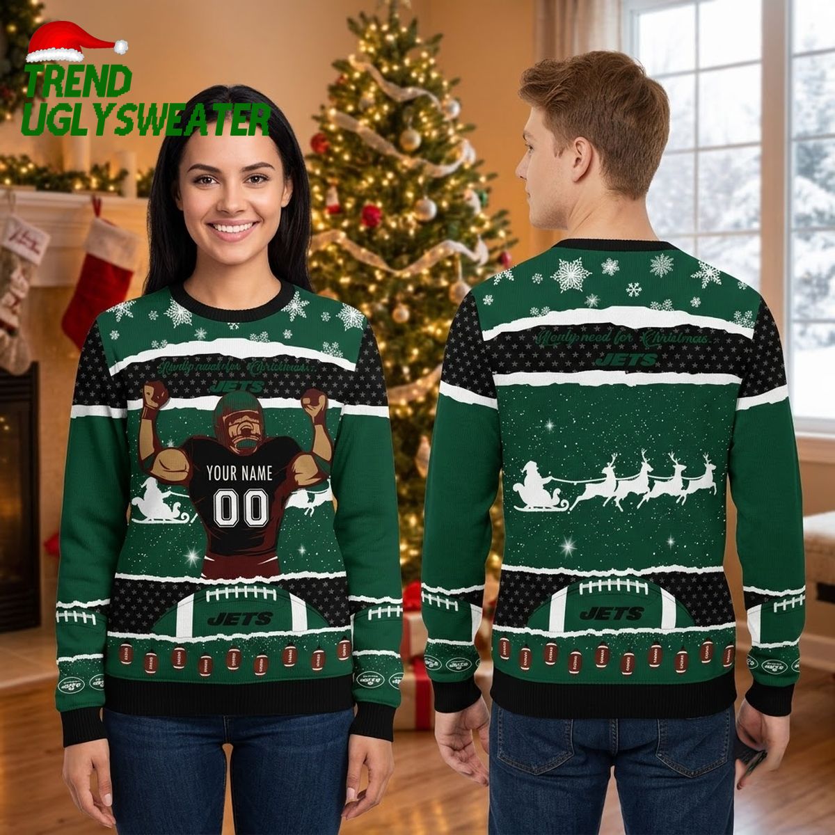 personalized new york jets football player custom name and number ugly christmas sweater personalized new york jets football player custom name and number ugly christmas sweater