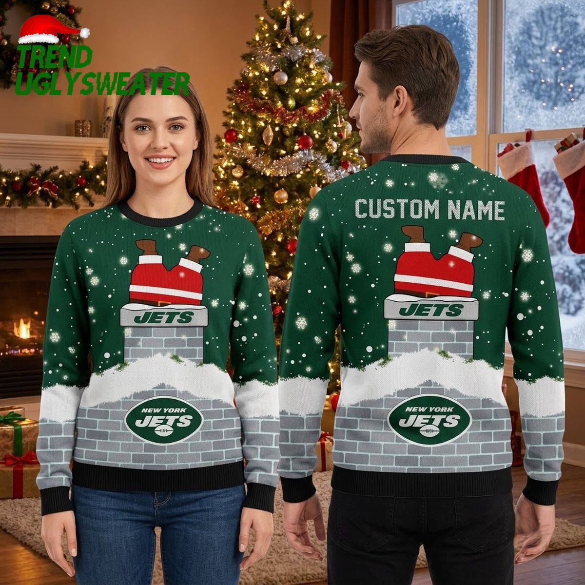 personalized new york jets santa stuck in chimney custom name ugly christmas sweater personalized new york jets santa stuck in chimney custom name ugly christmas sweater