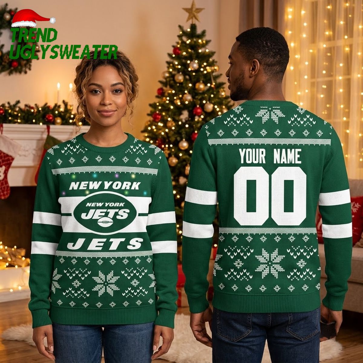 personalized new york jets snowflake custom name and number ugly christmas sweater personalized new york jets snowflake custom name and number ugly christmas sweater