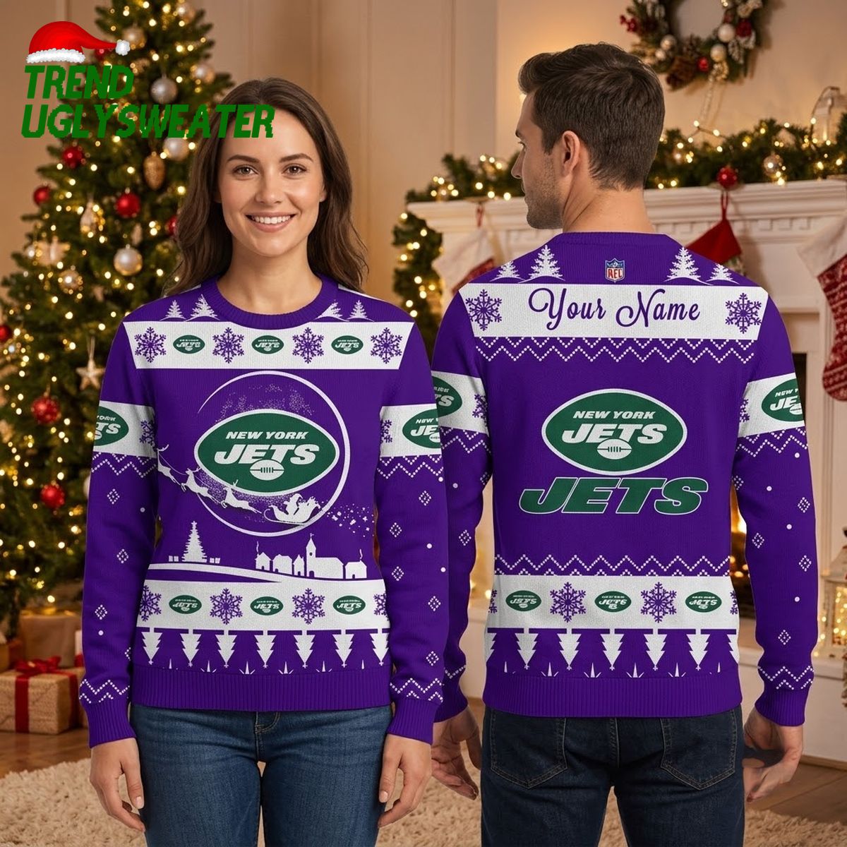 personalized new york jets snowflake santa sleigh custom name ugly christmas sweater personalized new york jets snowflake santa sleigh custom name ugly christmas sweater