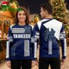personalized new york yankees striped logo custom name ugly christmas sweater