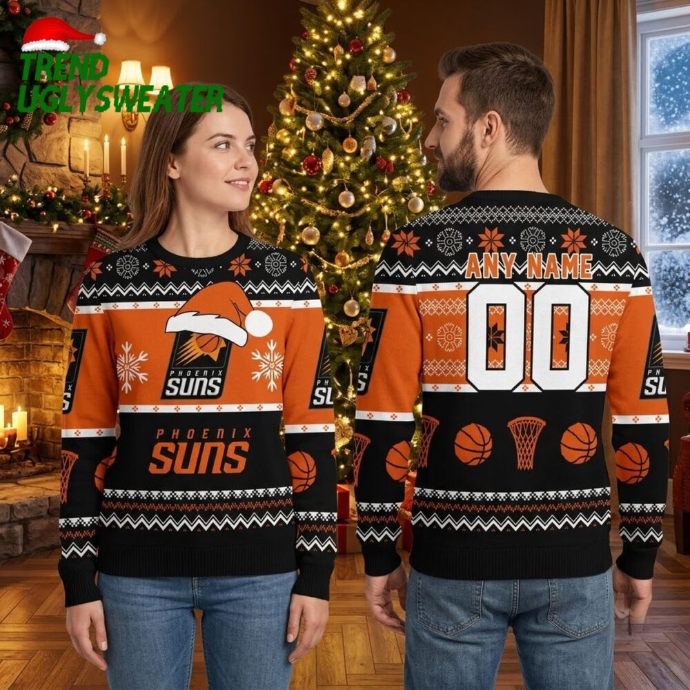 personalized phoenix suns santa hat basketball custom name and number ugly christmas sweat