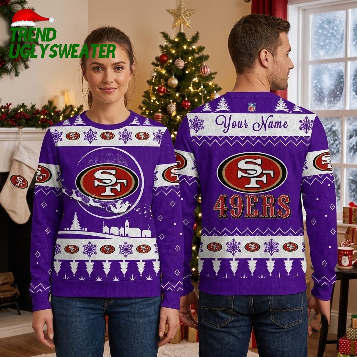 personalized san francisco 49ers snowflake logo custom name ugly christmas sweater personalized san francisco 49ers snowflake logo custom name ugly christmas sweater