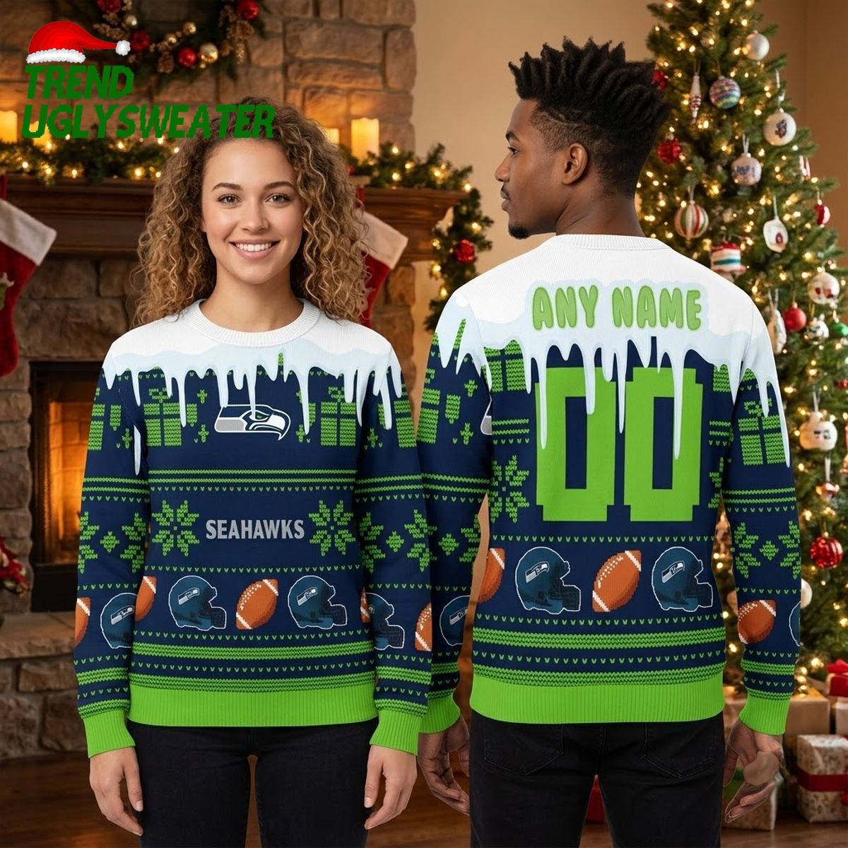 personalized seattle seahawks football helmet and football custom name ugly christmas swea personalized seattle seahawks football helmet and football custom name ugly christmas swea