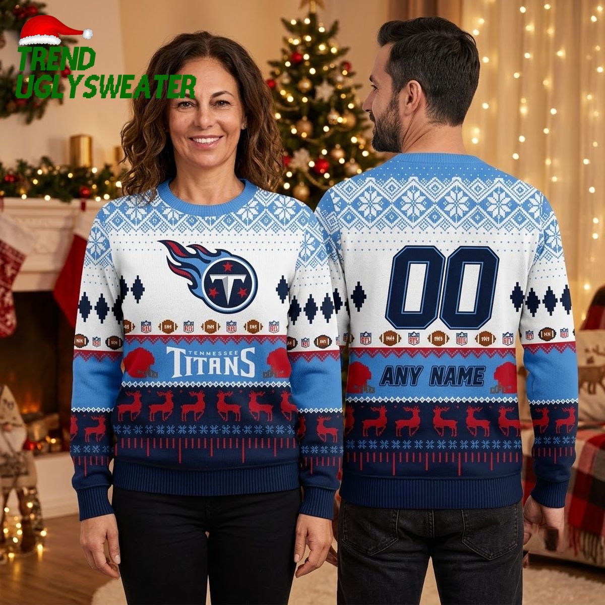 personalized tennessee titans football logo custom name and number ugly christmas sweater personalized tennessee titans football logo custom name and number ugly christmas sweater
