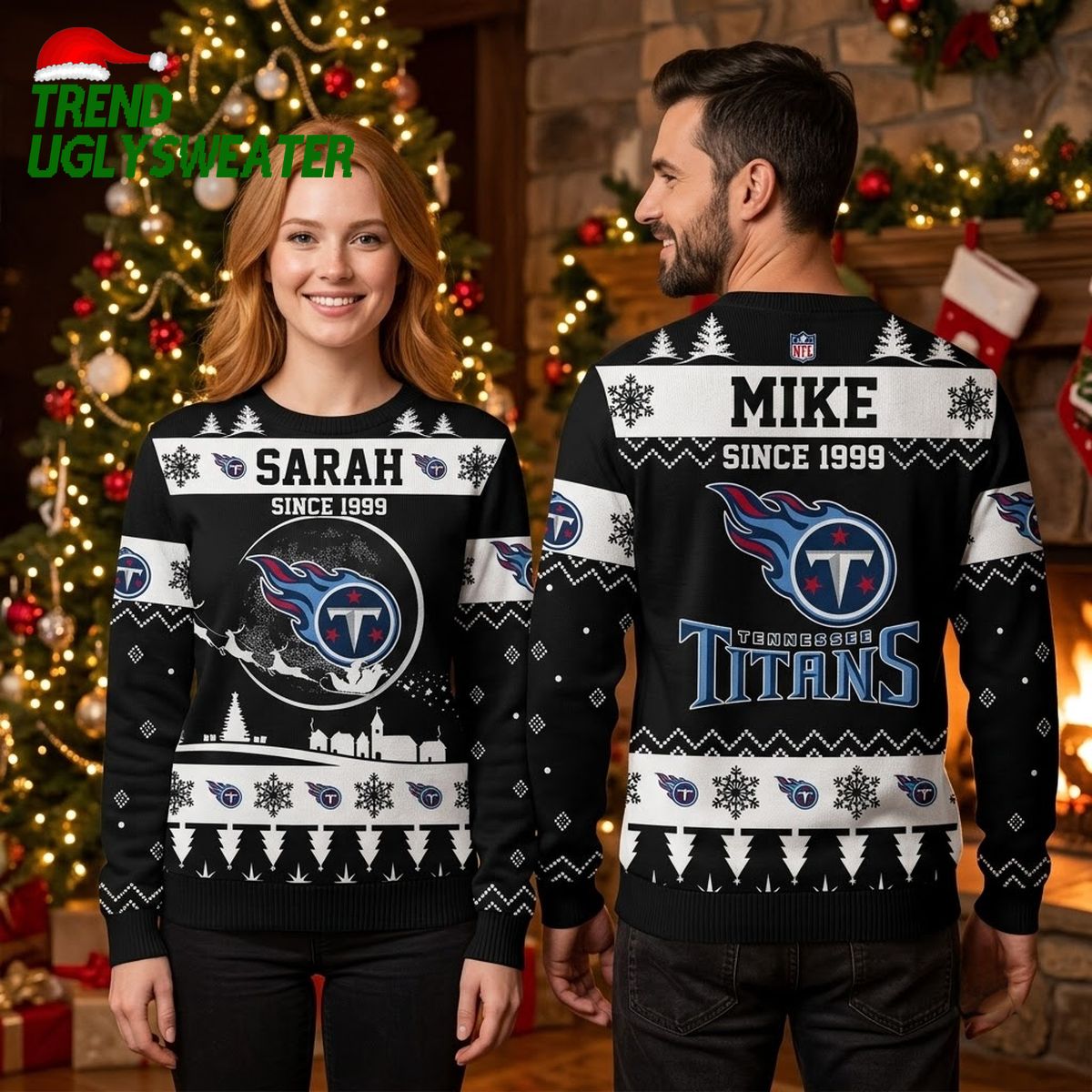 personalized tennessee titans logo snowflake custom name ugly christmas sweater personalized tennessee titans logo snowflake custom name ugly christmas sweater