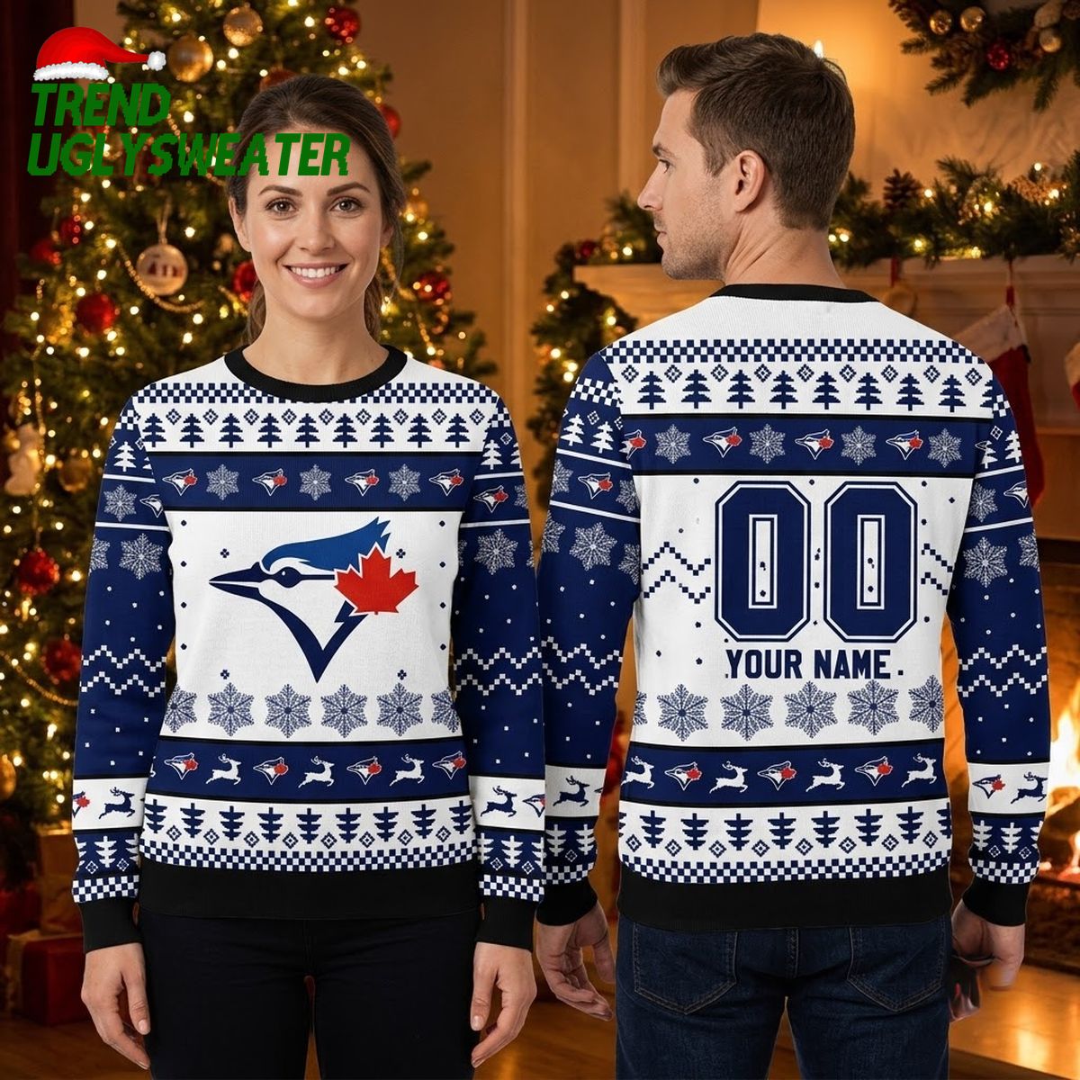 personalized toronto blue jays logo reindeer custom name and number ugly christmas sweater personalized toronto blue jays logo reindeer custom name and number ugly christmas sweater