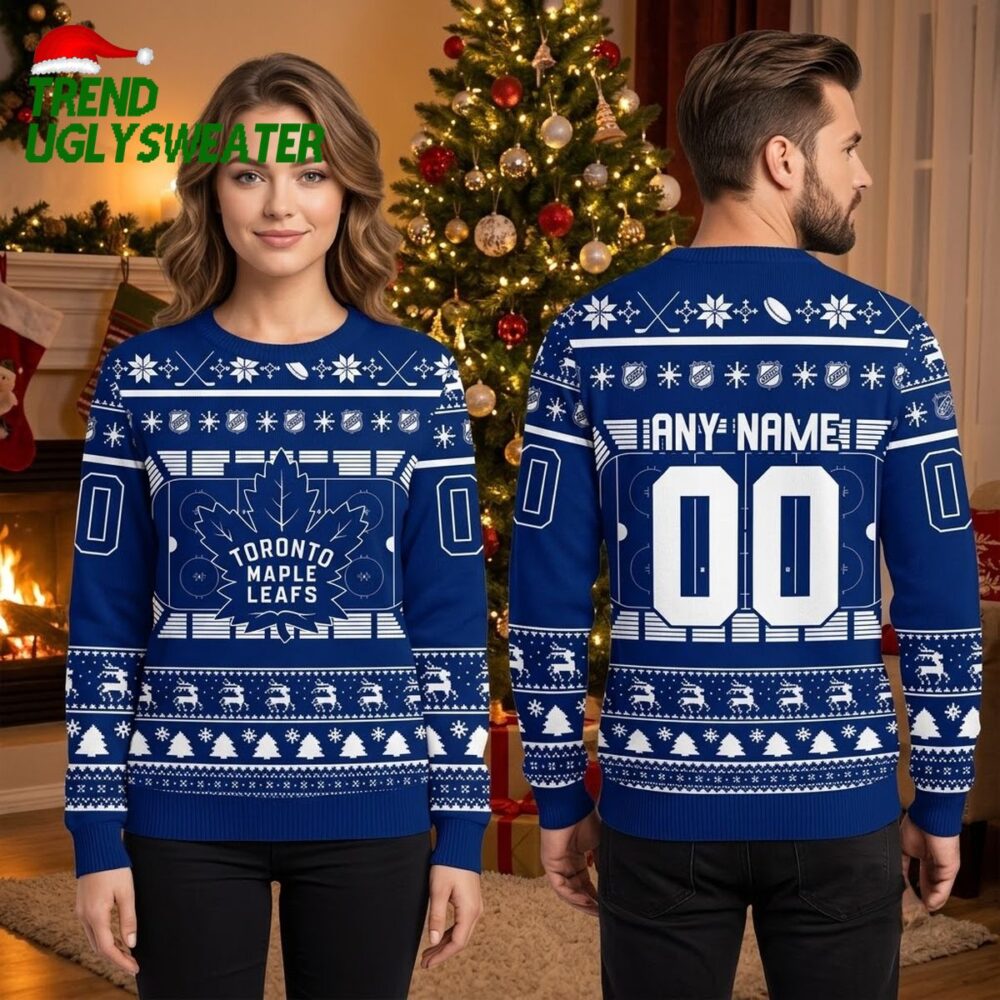 personalized toronto maple leafs hockey rink logo custom name and number blue ugly christm