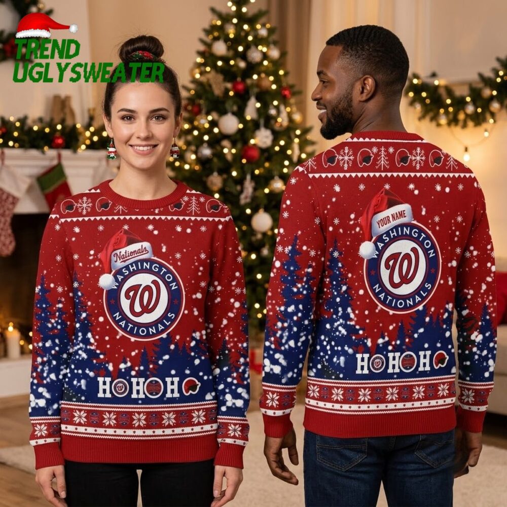 personalized washington nationals santa hat logo ho ho ho ugly christmas sweater