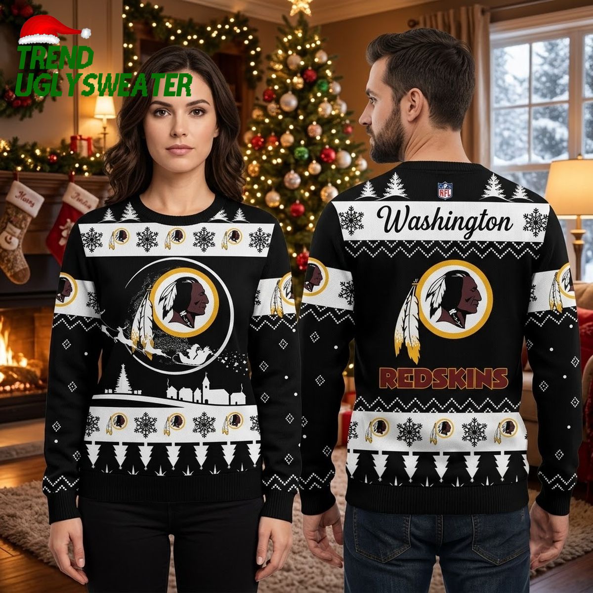 personalized washington redskins native american logo snowflake custom name ugly christmas personalized washington redskins native american logo snowflake custom name ugly christmas