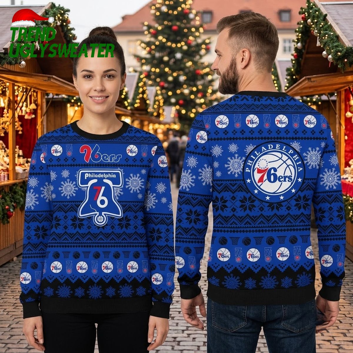 philadelphia 76ers basketball logo snowflake ugly christmas sweater philadelphia 76ers basketball logo snowflake ugly christmas sweater