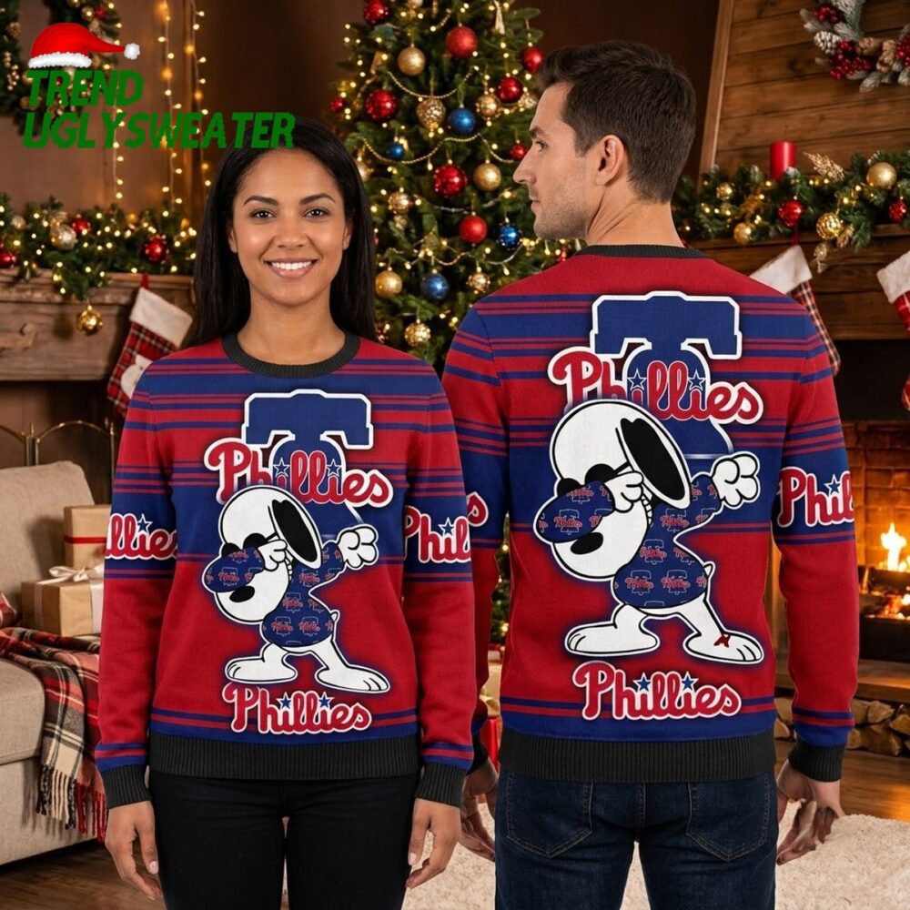 philadelphia phillies dabbing snoopy ugly christmas sweater