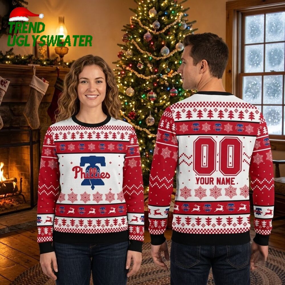 philadelphia phillies personalized custom name and number ugly christmas sweater