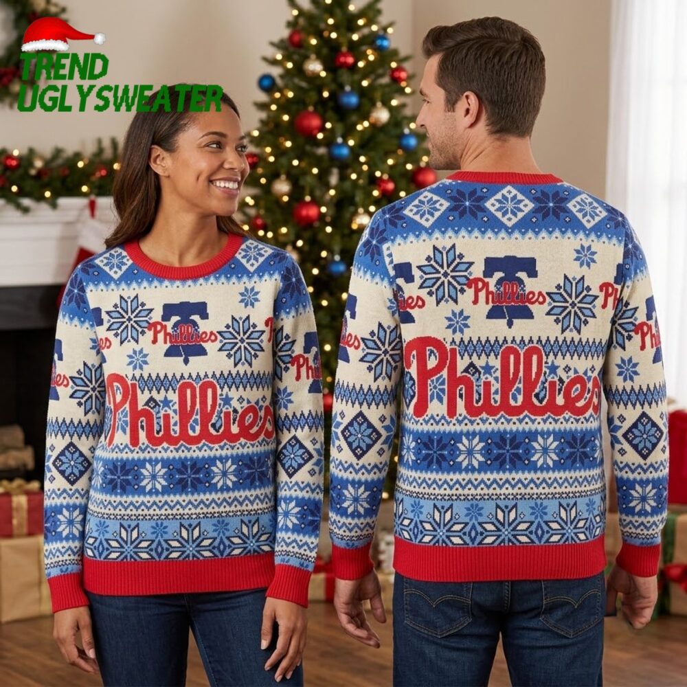 philadelphia phillies snowflake pattern ugly christmas sweater