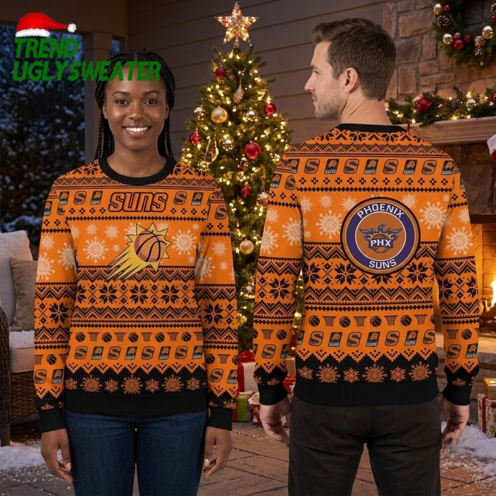 phoenix suns orange basketball snowflake ugly christmas sweater