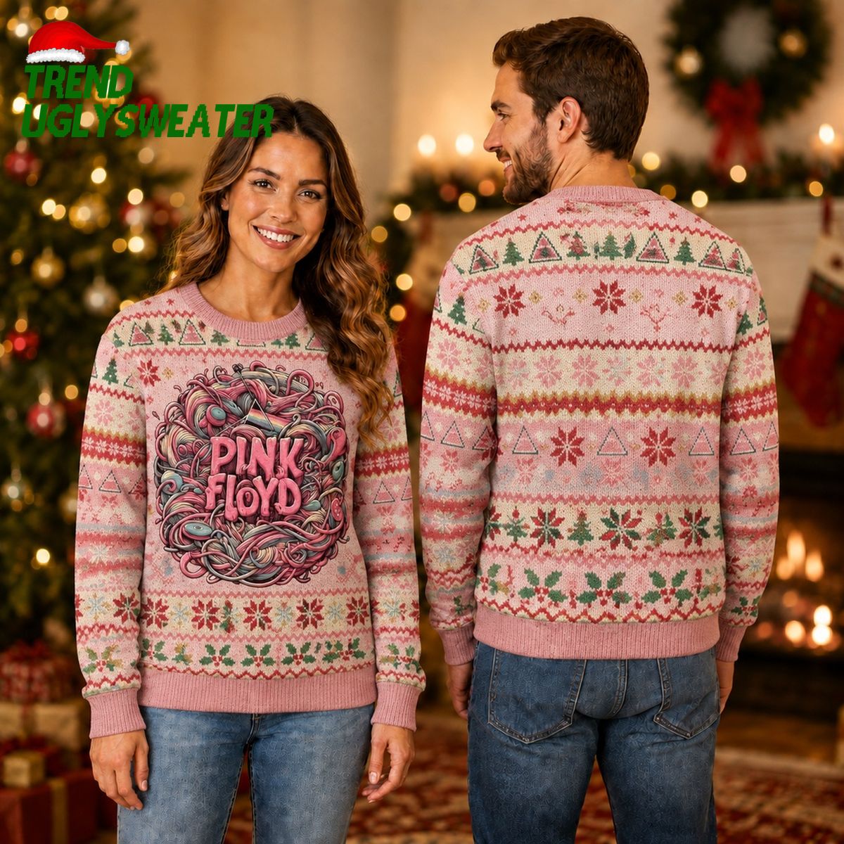 pink floyd iconic prism artwork with festive reindeer and bells ugly christmas sweater gif pink floyd iconic prism artwork with festive reindeer and bells ugly christmas sweater gif