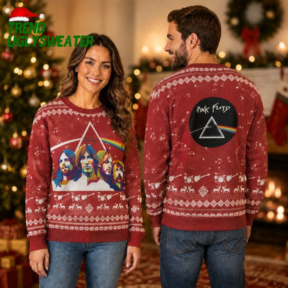 pink floyd members musical instruments christmas pattern gift for fan knitted ugly christm