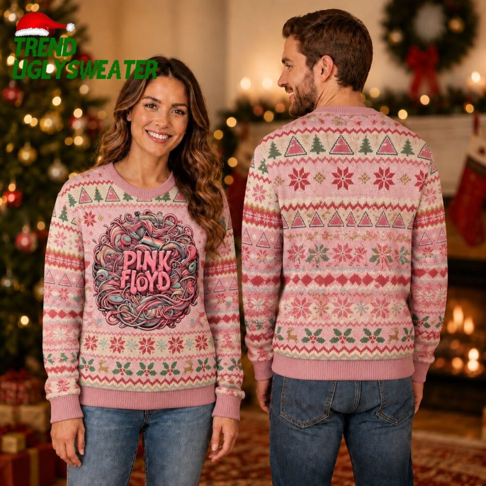 pink floyd prism logo surrounded by colorful patterns sweater 2026 knitted ugly christmas