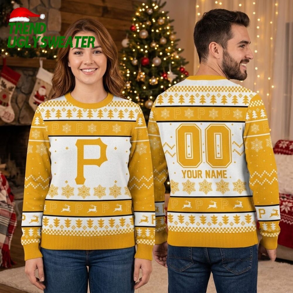pittsburgh pirates custom name and number p logo ugly christmas sweater