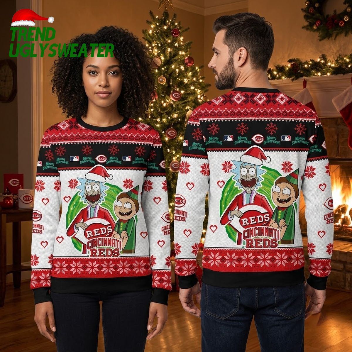 rick and morty cincinnati reds santa hat ugly christmas sweater rick and morty cincinnati reds santa hat ugly christmas sweater
