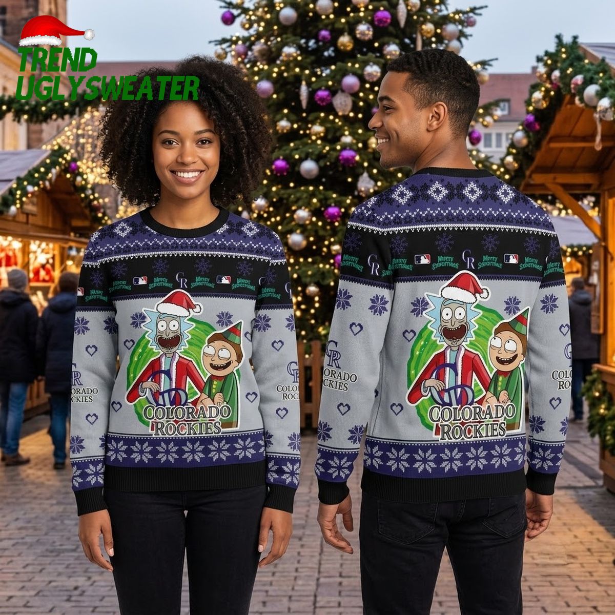 rick and morty colorado rockies santa hat characters ugly christmas sweater rick and morty colorado rockies santa hat characters ugly christmas sweater