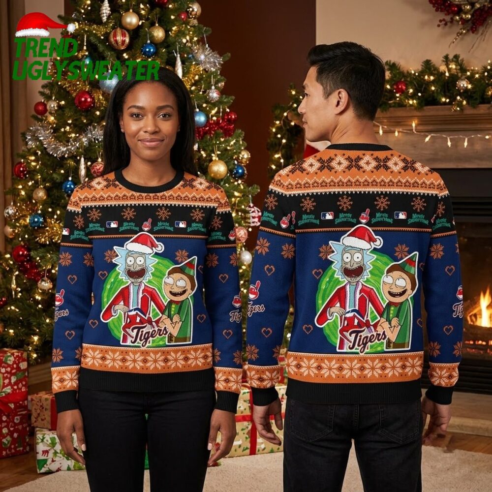 rick and morty detroit tigers santa ugly christmas sweater