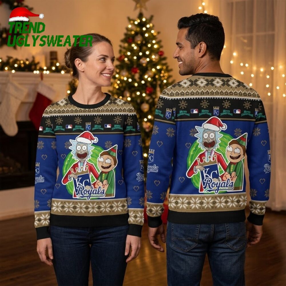 rick and morty kansas city royals santa ugly christmas sweater