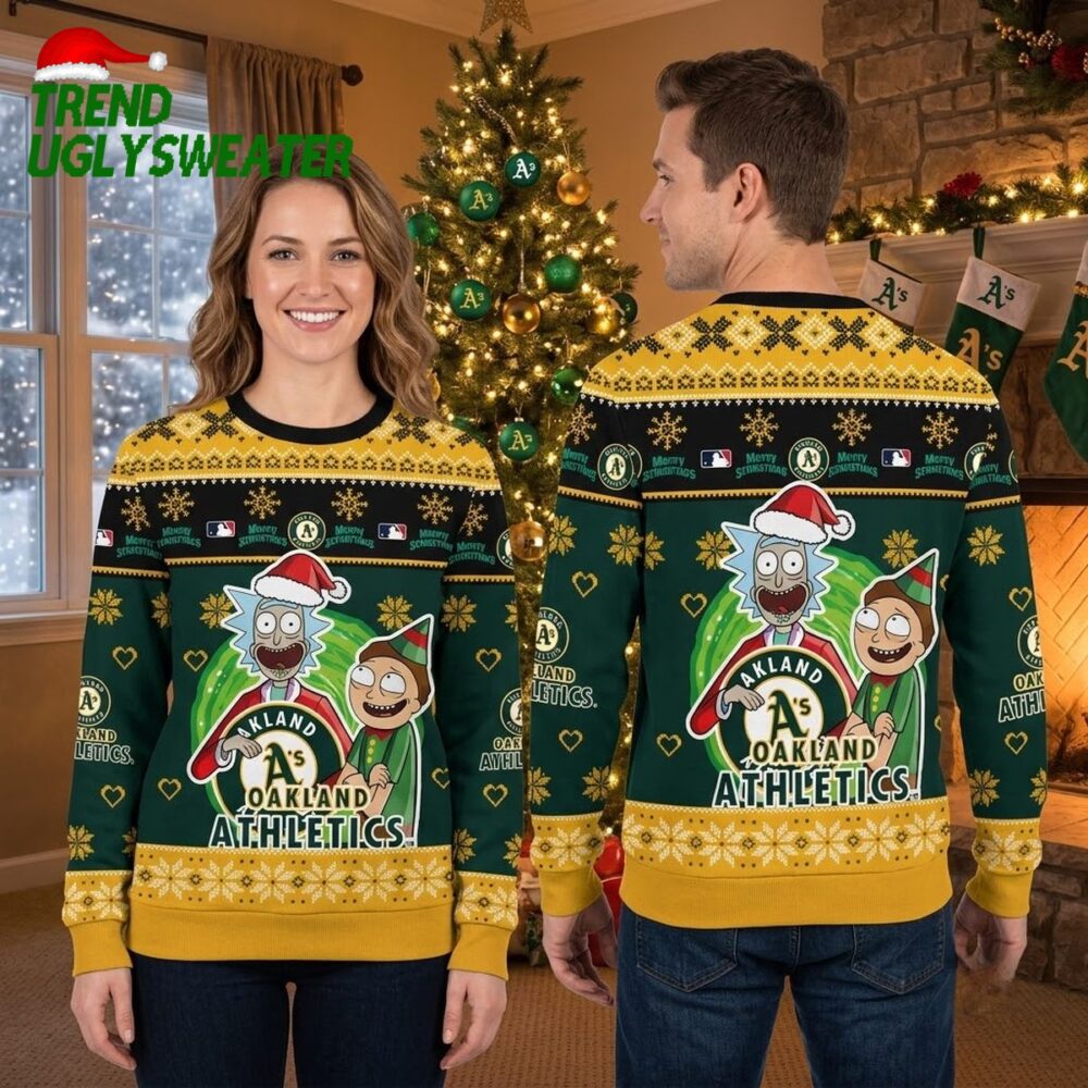 rick and morty oakland athletics santa hat ugly christmas sweater