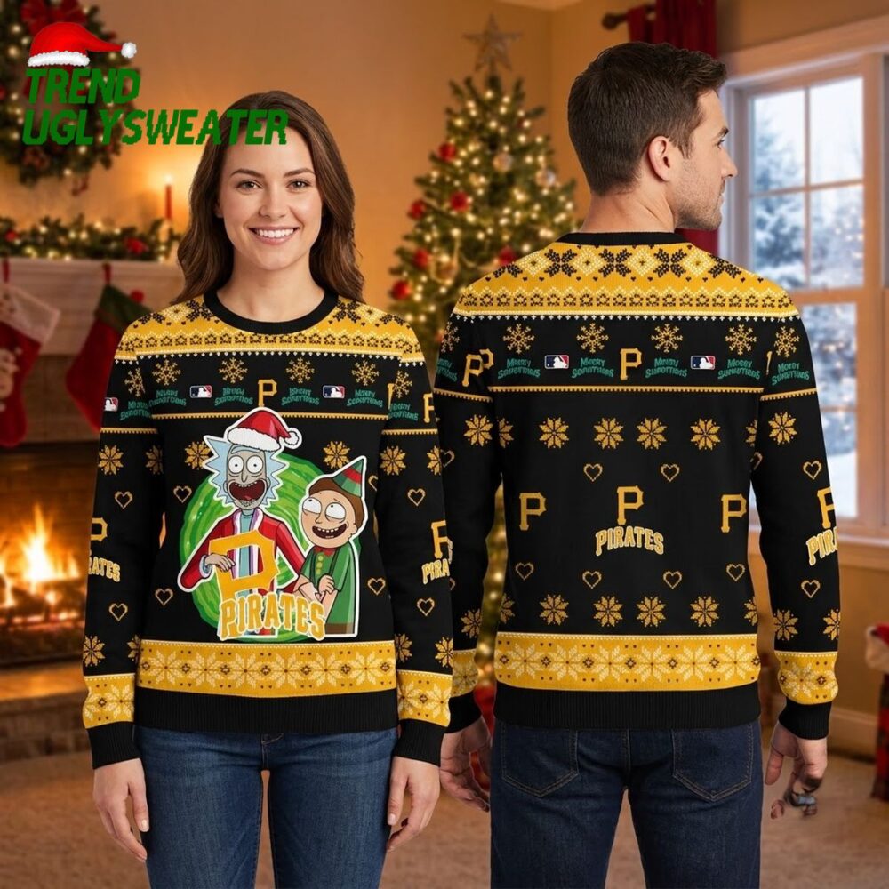 rick and morty pittsburgh pirates santa hat ugly christmas sweater