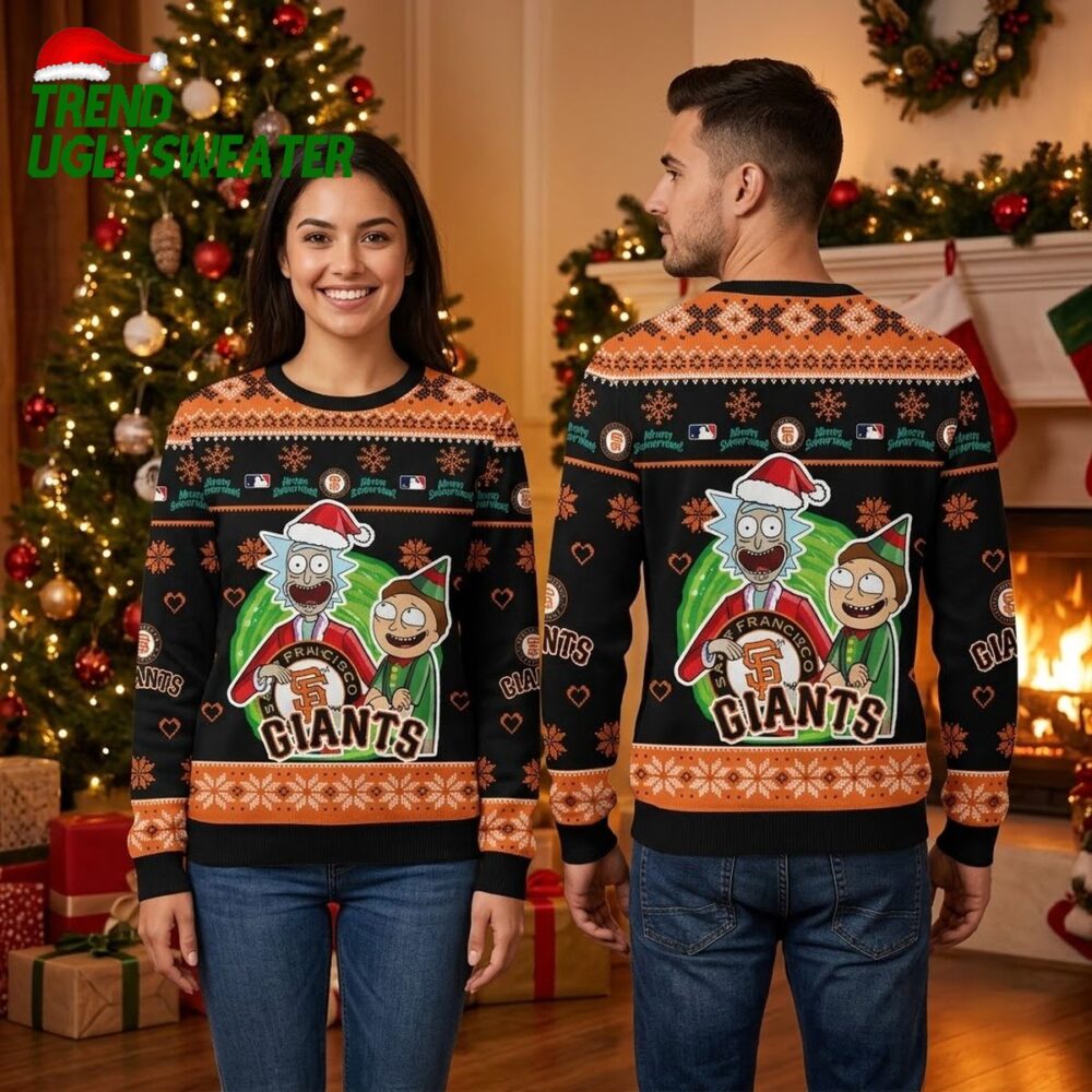 rick and morty san francisco giants santa hats ugly christmas sweater