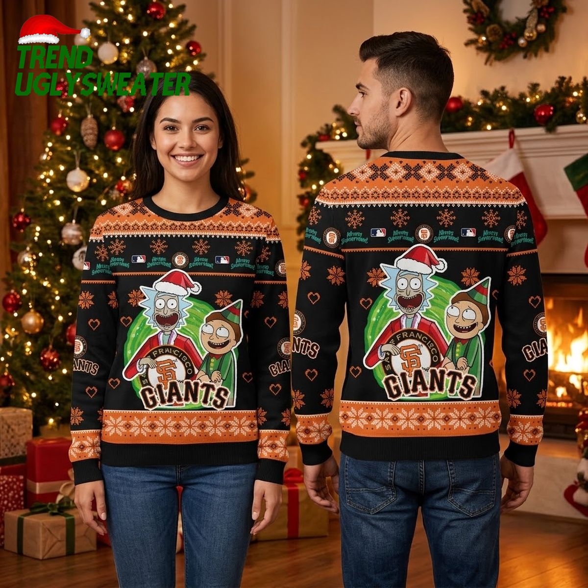 rick and morty san francisco giants santa hats ugly christmas sweater rick and morty san francisco giants santa hats ugly christmas sweater