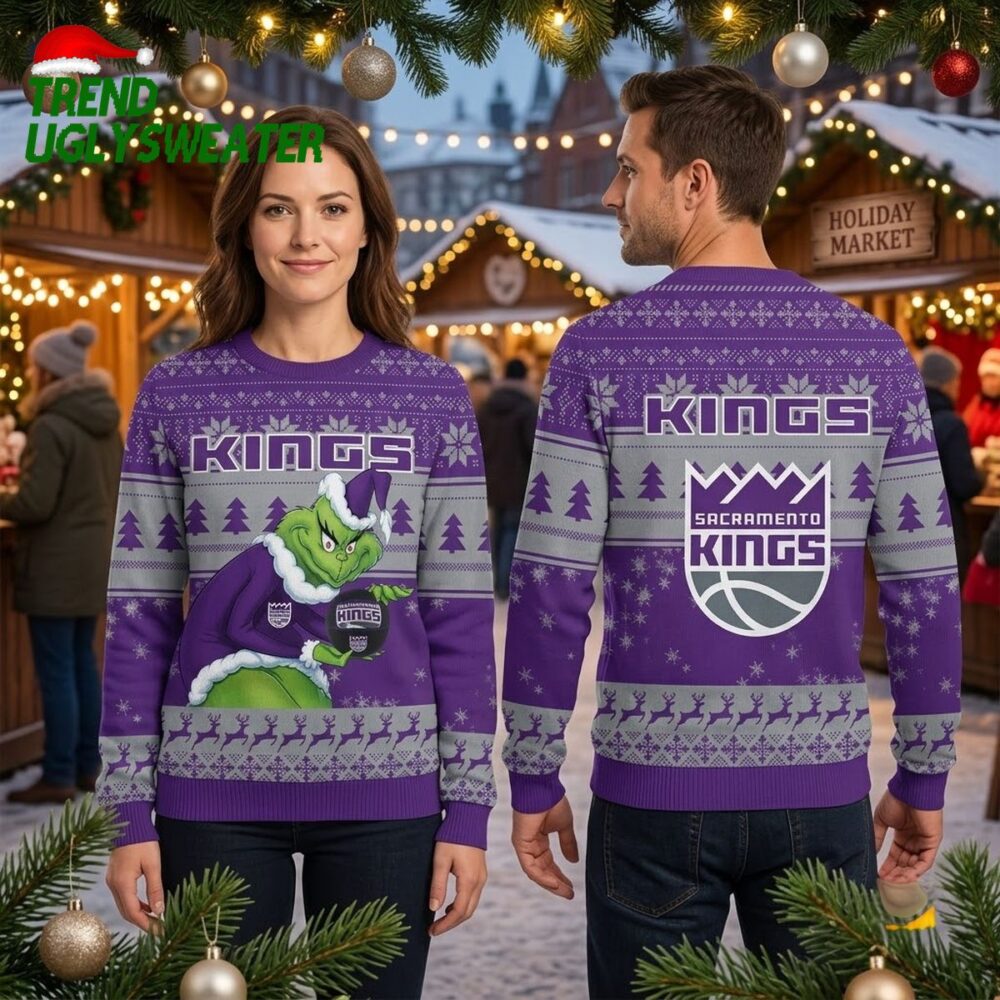 sacramento kings grinch wearing team apparel ugly christmas sweater