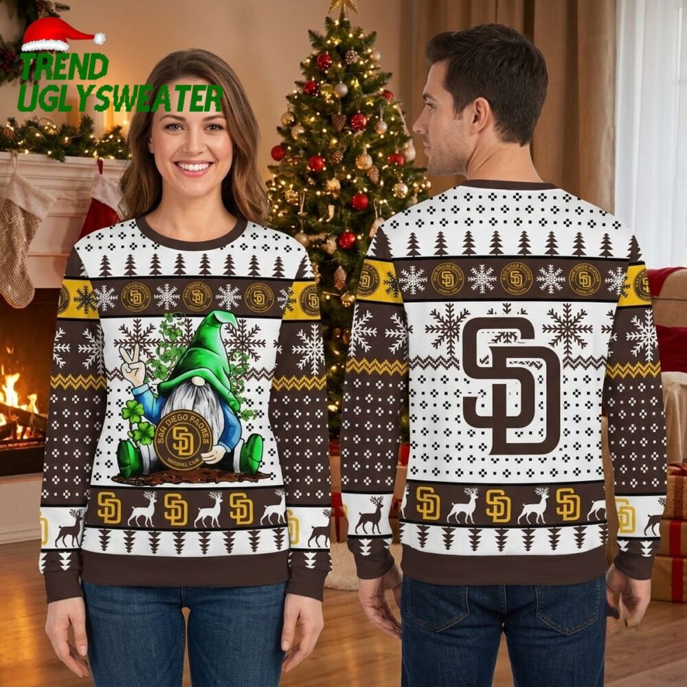 san diego padres gnome with snowflakes ugly christmas sweater