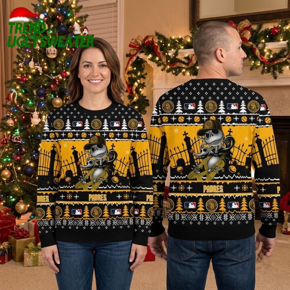 san diego padres jack skellington baseball ugly christmas sweater
