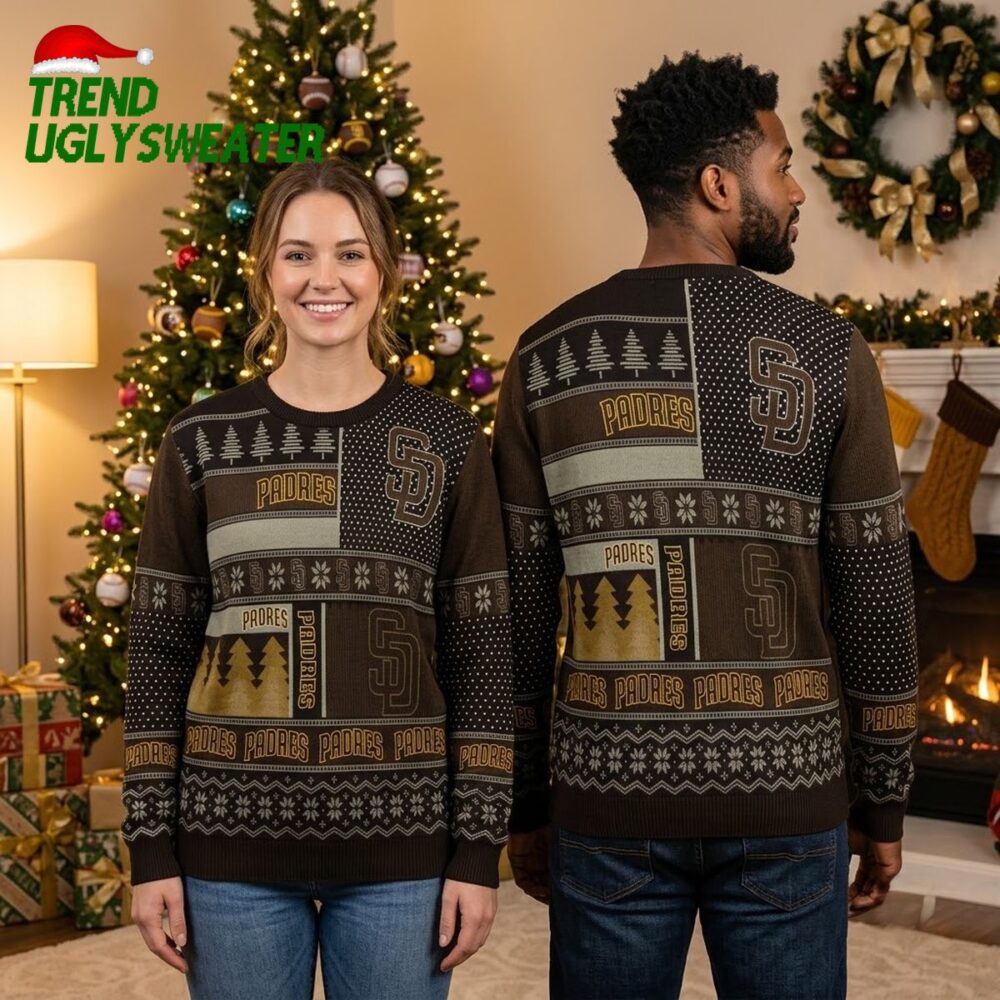 san diego padres patchwork christmas trees ugly christmas sweater