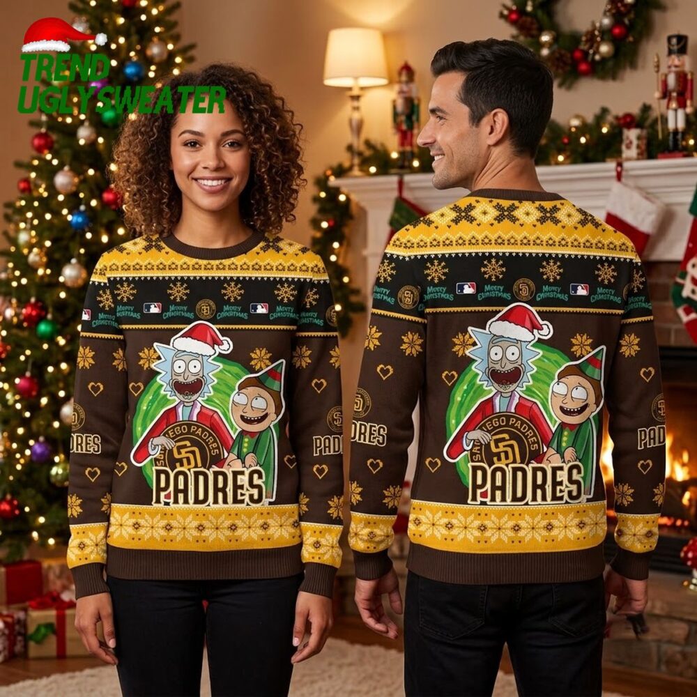 san diego padres rick and morty santa hat ugly christmas sweater