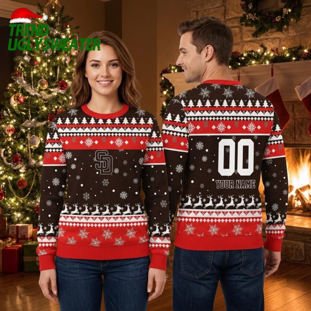san diego padres sd logo personalized custom name and number ugly christmas sweater